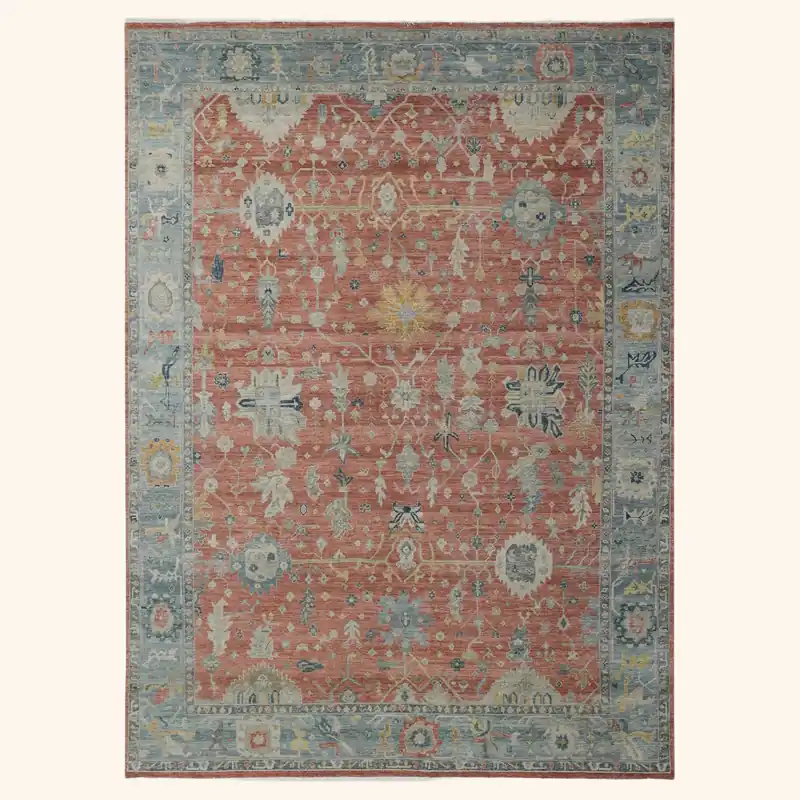 Rust Blue Antique Revival Wool Rug - 8'10" x 12'1"