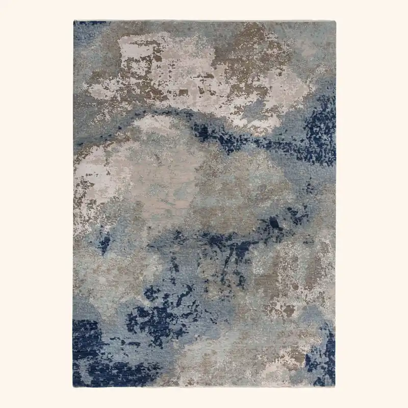 Blue Contemporary Wool Art Silk Blend Rug - 8'10" x 12'2"