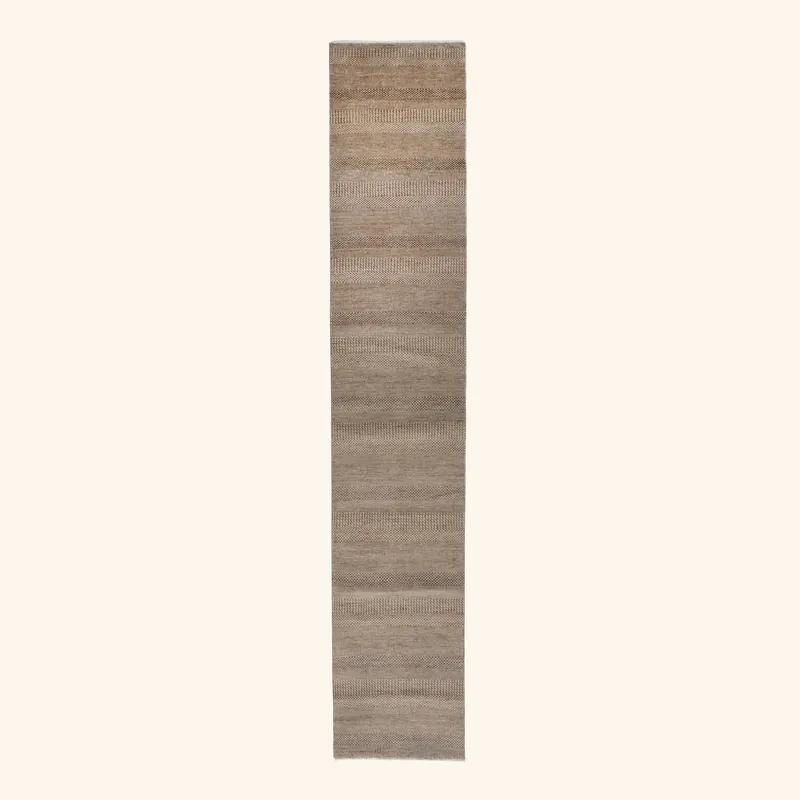 Beige Contemporary Wool Art Silk Blend Runner - 2'7" x 16'6"
