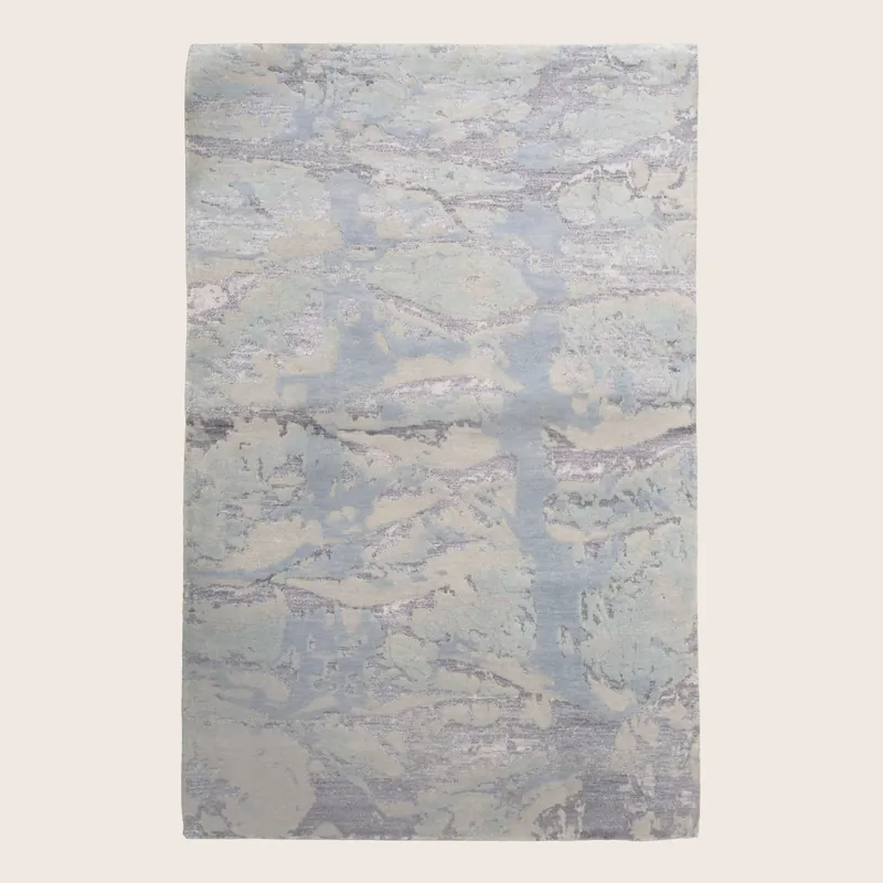 Blue Contemporary Wool Art Silk Blend Rug - 4' x 6'1"