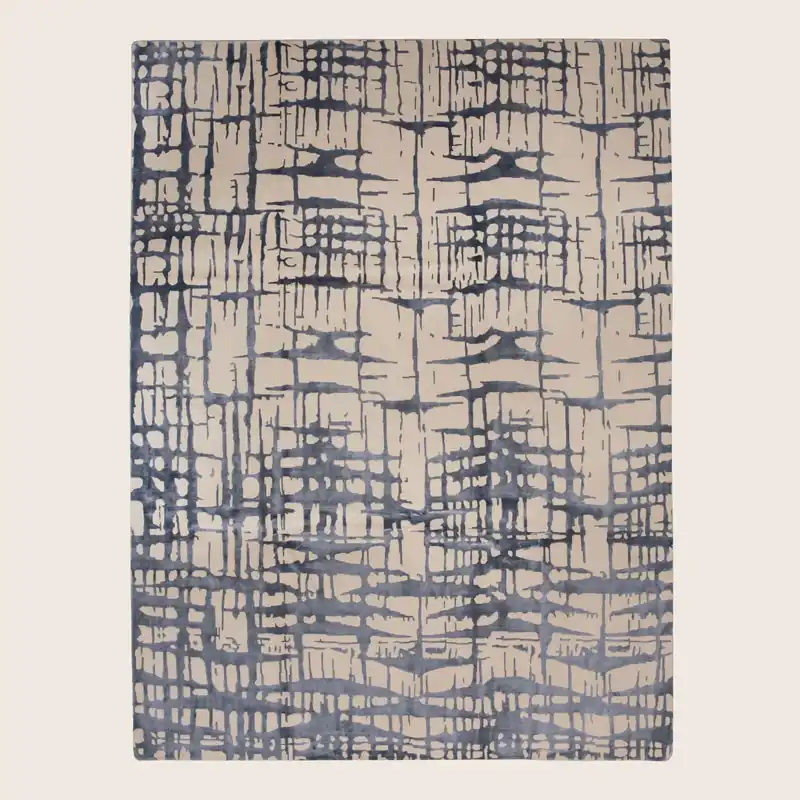 Blue Beige Contemporary Wool Art Silk Blend Rug - 9'2" x 12'2"