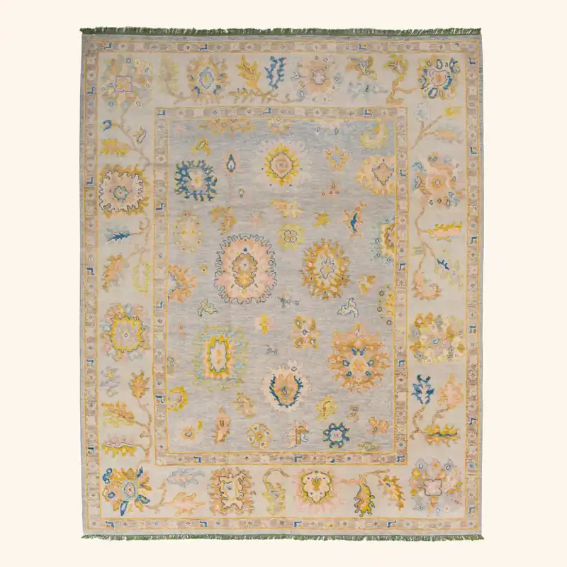 Yellow Traditional Wool Art Silk Blend Rug - 9'4" x 11'9"