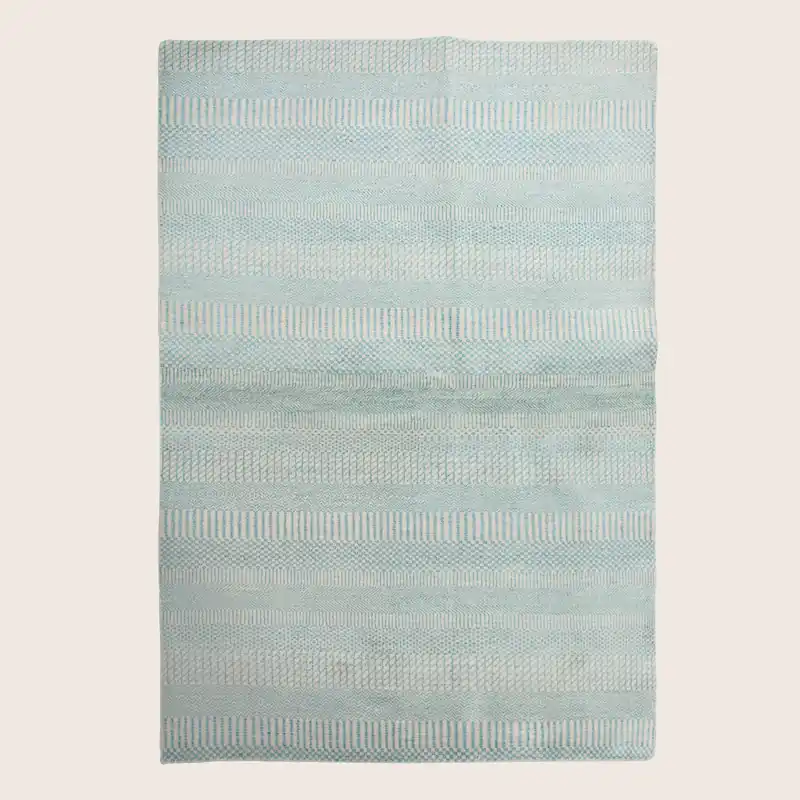 Teal Transitional Wool Art Silk Blend Rug - 4'1" x 6'