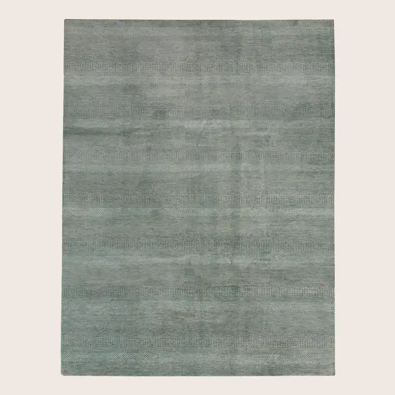 Teal Textured Wool Art Silk Blend Rug - 9' x 11'9"