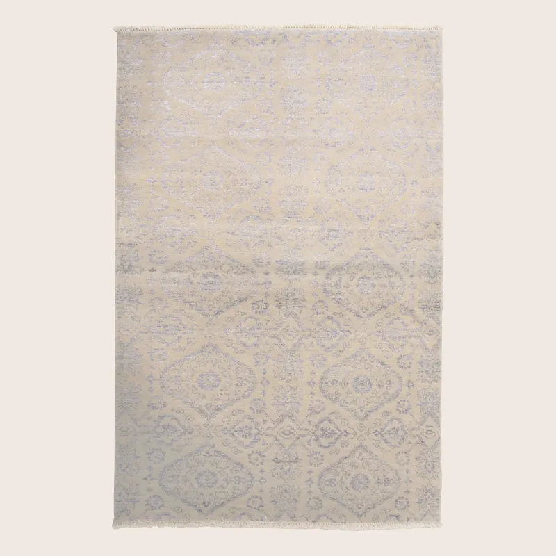 Beige Blue Transitional Wool Art Silk Blend Rug - 4'2" x 6'2"