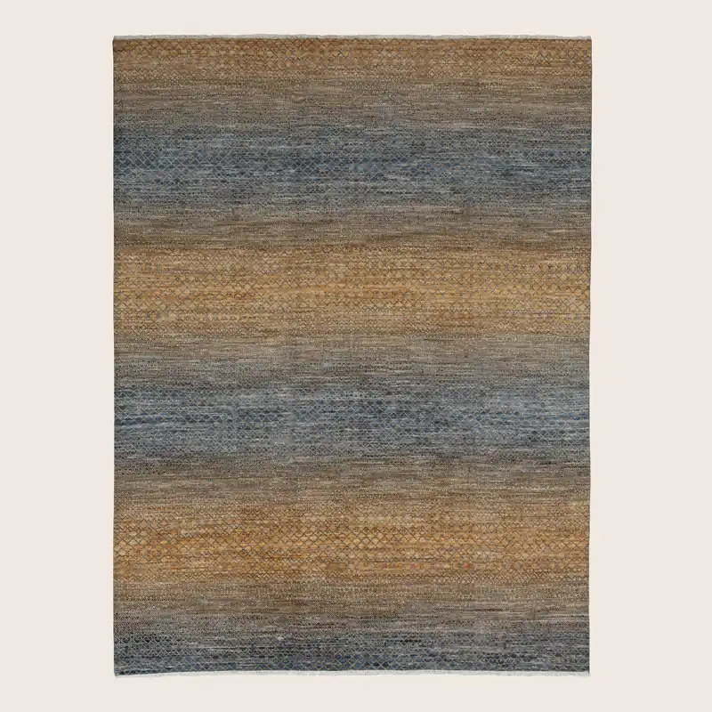 Blue Brown Contemporary Wool Art Silk Blend Rug - 9'2" x 12'