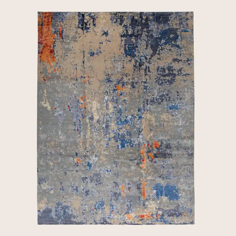 Blue Multi Contemporary Wool Silk Blend Rug - 9' x 12'