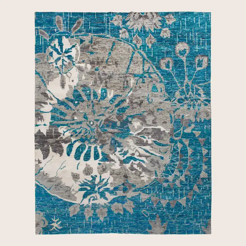 Blue Grey Transitional Wool Art Silk Blend Blend Rug - 12' x 14'10"