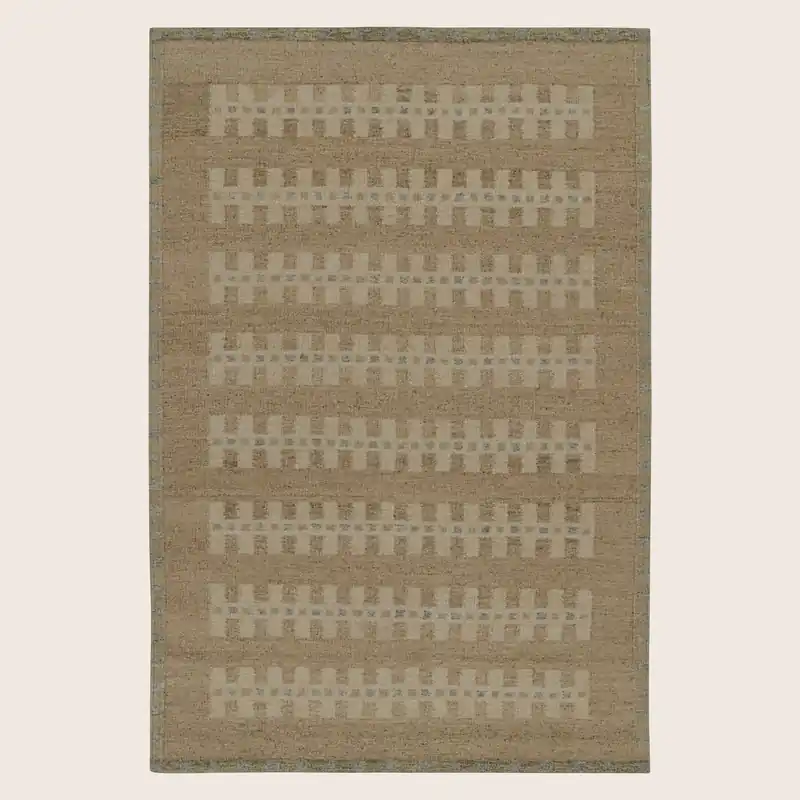Beige Swedish Inspired Wool Flatweave Rug - 6'2" x 9'