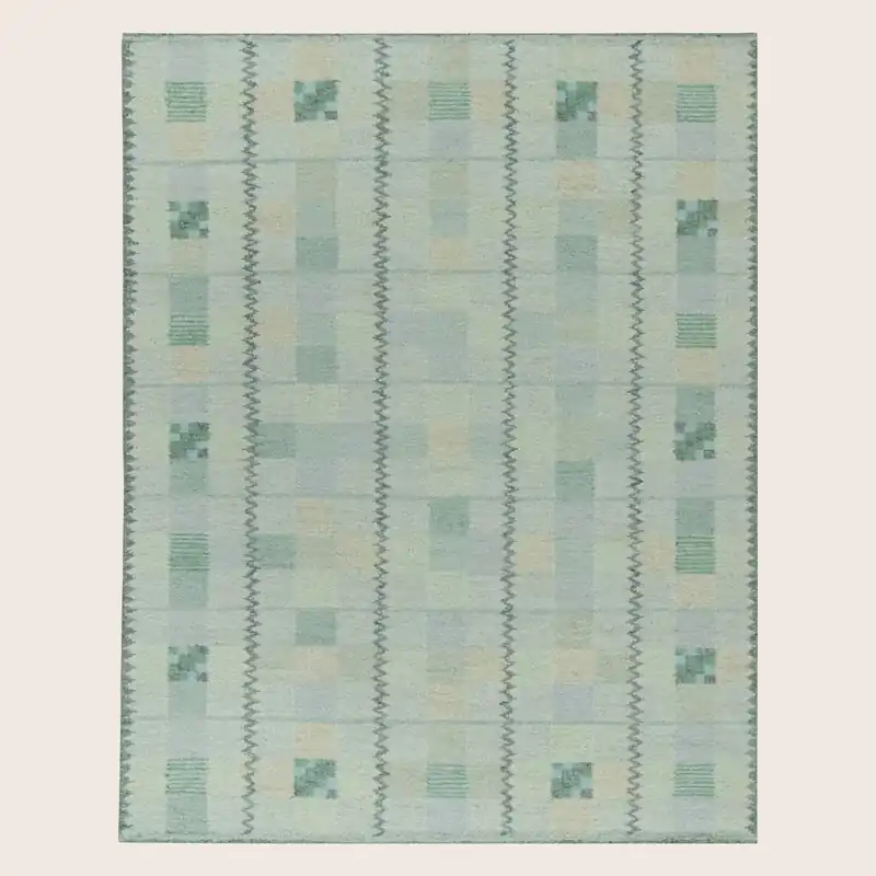 Teal Swedish Inspired Wool Flatweave Rug - 9'4" x 11'11"