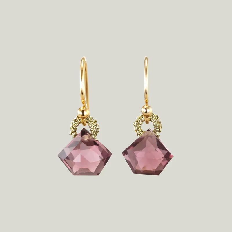 Pentagon Gems Earrings-Plum Glass Earrings