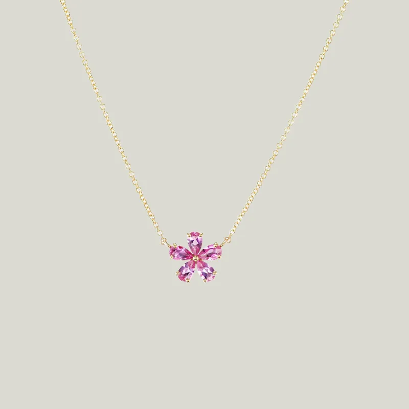 Small Pink Tourmaline Forget-Me-Not Necklace