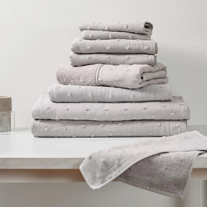 Zero Twist Dot Towels, Grey - Focus America Corporation