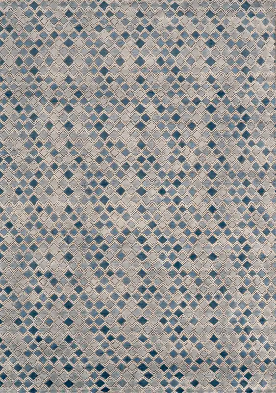 Blue Contemporary Silk Wool Blend Rug - 6' x 9'