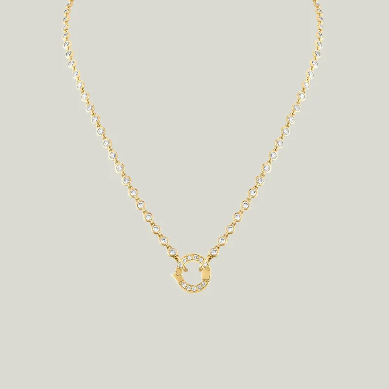 Diamond Bezel Closure Necklace, Yellow Gold, 22" - Eden Presley (Consigned)