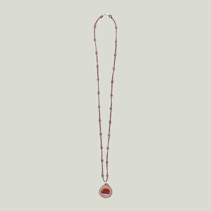 Caged Garnet and Peacock Pearls Necklace - Danielle Welmond (Leased)