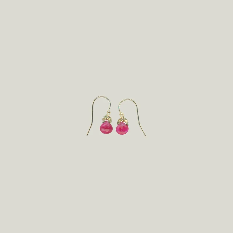 Woven Gold Bale Drops Earrings With Ruby Coated Drops - Danielle Welmond (Leased)