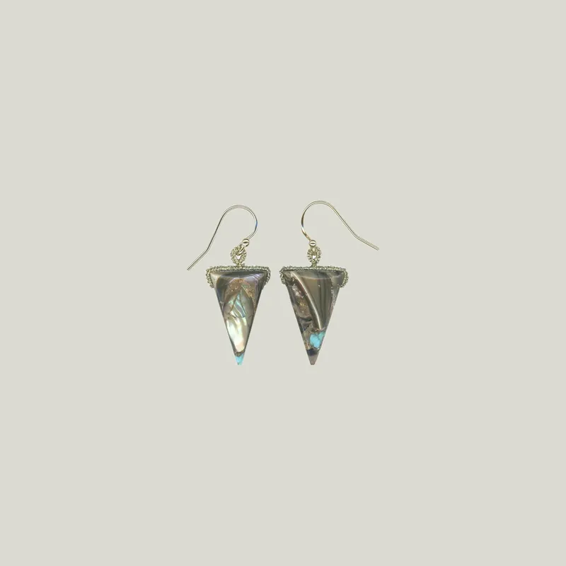 Turquoise Copper Abalone Triangle Drop Earrings - Danielle Welmond (Leased)