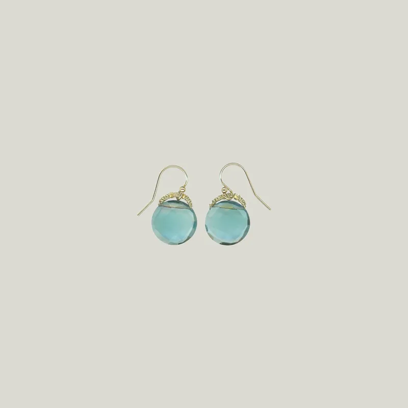 Aquamarine Quartz Coin Drop Earrings - Danielle Welmond (Leased)
