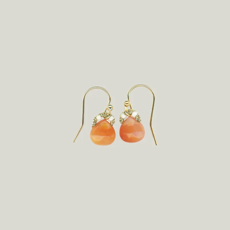 White Pearl and Carnelian Drop Earrings - Danielle Welmond (Leased)
