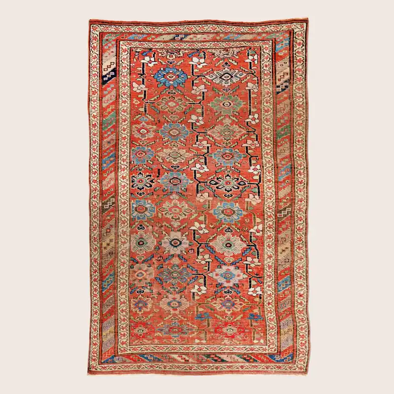 Red Vintage Antique Traditional Bidjar Wool Rug - 4'1" x 6'11"
