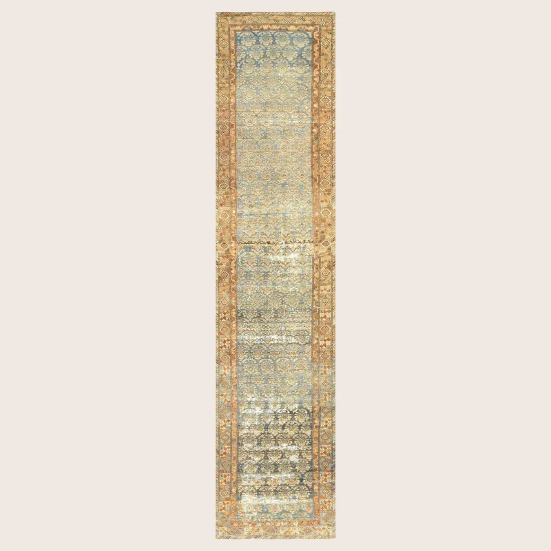 Blue Vintage Antique Traditional Melayer Wool Runner - 3' x 13'3"