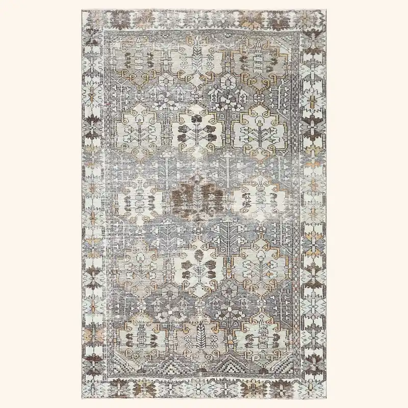Grey Vintage Antique Traditional Melayer Wool Rug - 4'2" x 6'7"