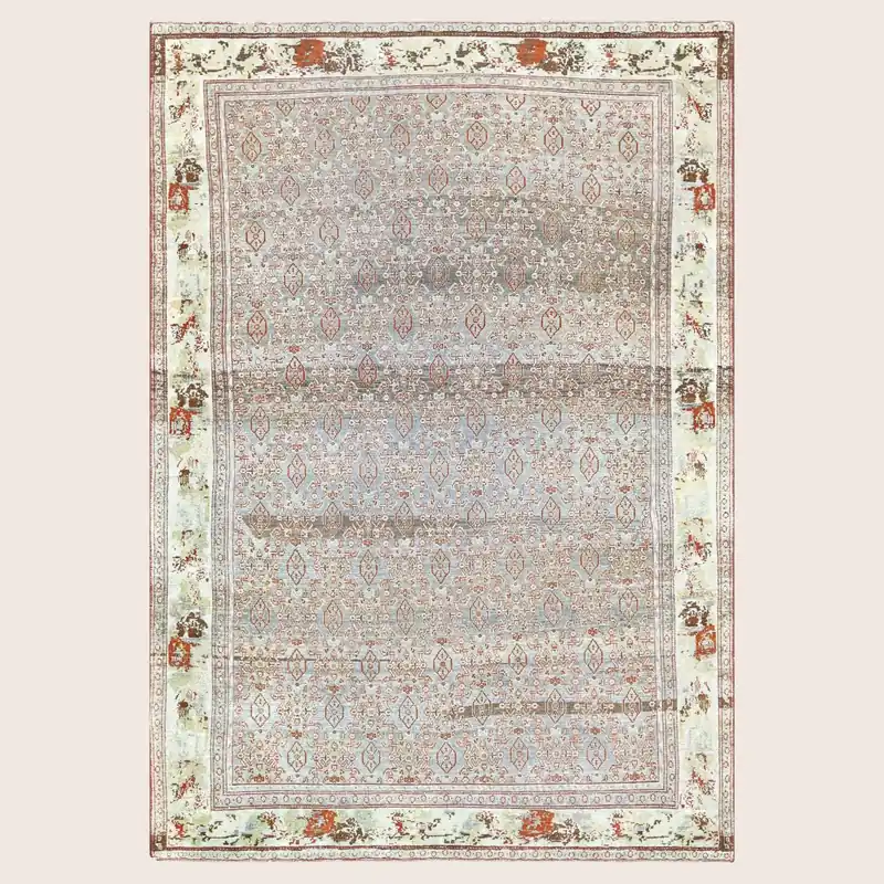 Blue Vintage Antique Traditional Senne Wool Rug - 4'5" x 6'3"