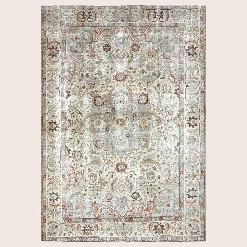 Ivory Vintage Antique Traditional Tabriz Wool Rug - 8'2" x 11'9"