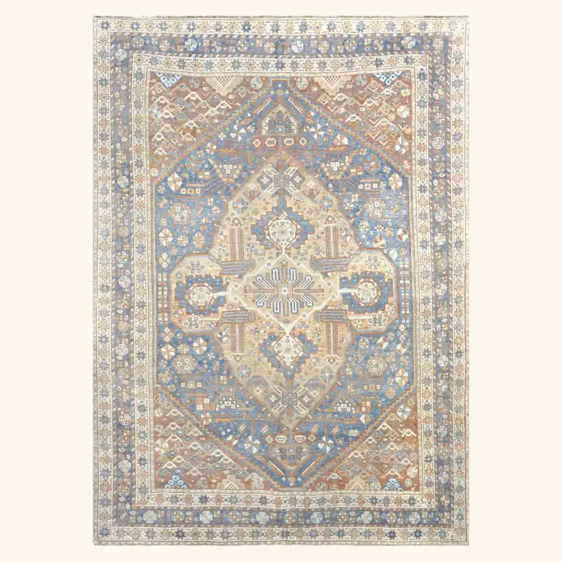 Blue Vintage Antique Traditional Shiraz Wool Rug - 7' x 9'11"