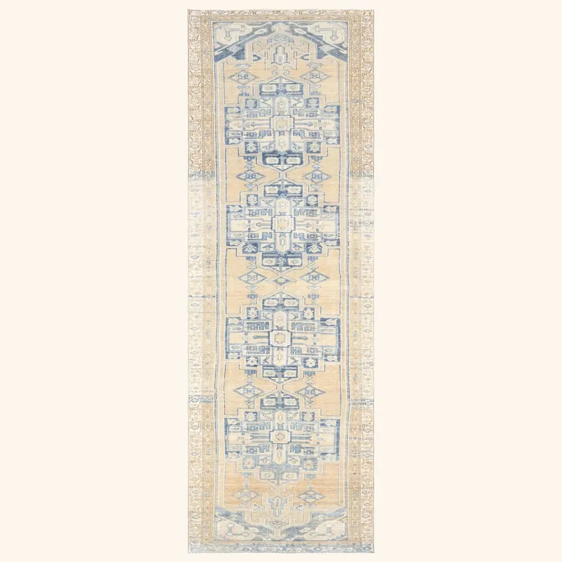 Blue Vintage Antique Traditional Melayer Wool Runner - 3' x 16'