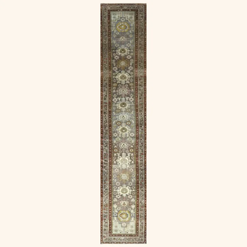 Brown Vintage Antique Traditional Baktiari Wool Runner - 3'2" x 16'2"