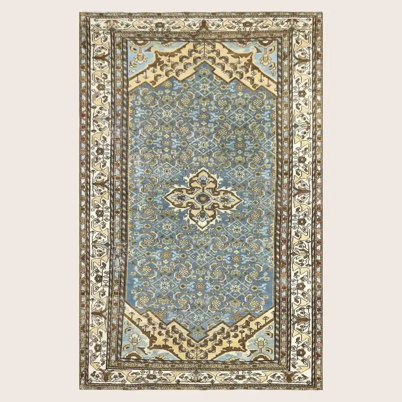 Blue Vintage Antique Traditional Melayer Wool Rug - 4'4" x 6'9"