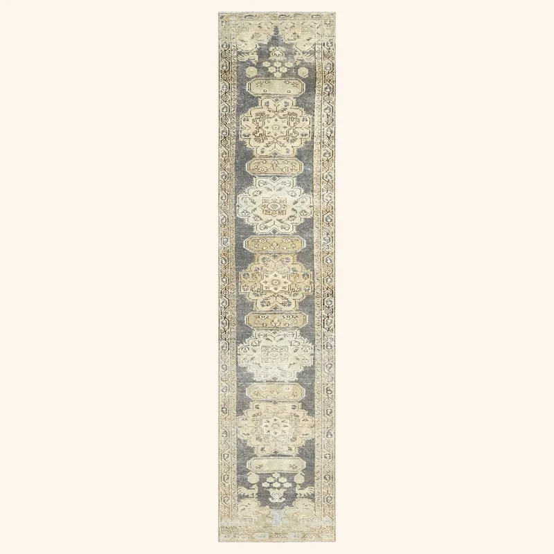 Taupe Vintage Antique Traditional Heriz Wool Runner - 2'1" x 11'1"