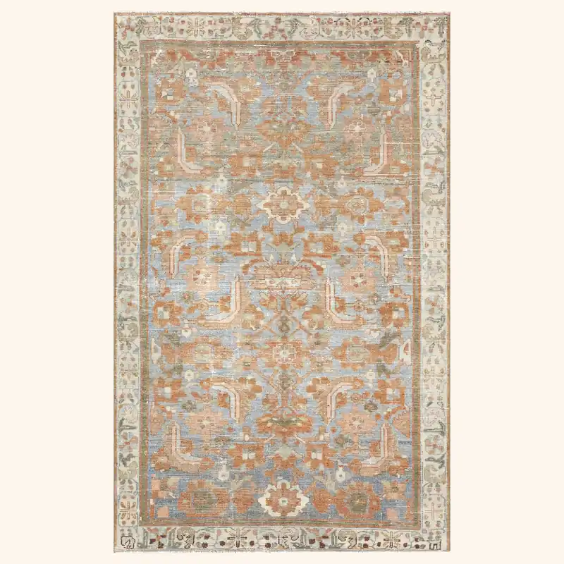 Blue Orange Vintage Antique Traditional Melayer Wool Rug - 4'3" x 6'8"