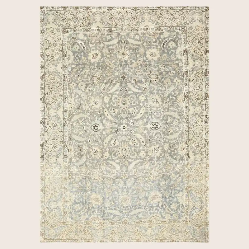 Blue Vintage Antique Traditional Tabriz Wool Rug - 7' x 9'9"