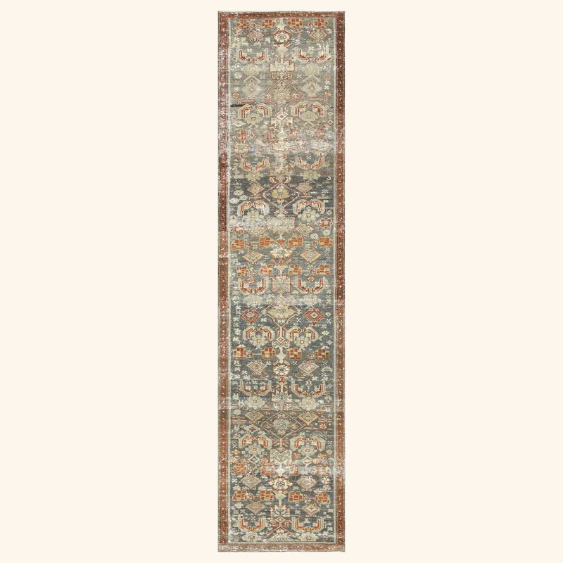 Blue Vintage Antique Traditional Melayer Wool Runner - 2'4" x 10'2"