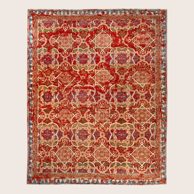 Red Aurora Traditional Silk Rug - 8'1" x 9'11"