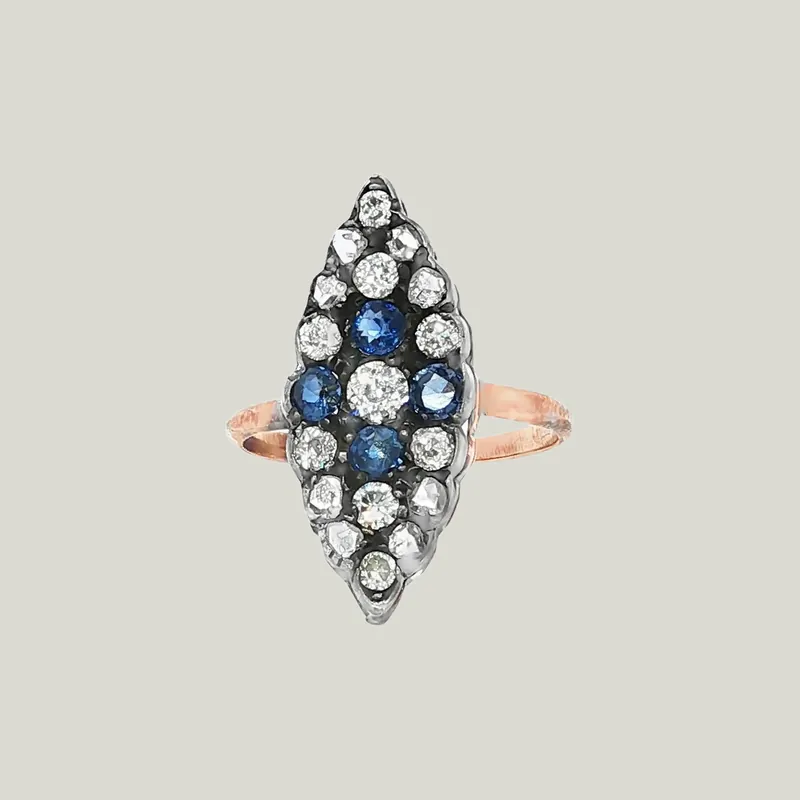 Victorian Marquise Diamond and Sapphire Ring - Odeon Collection (Leased)