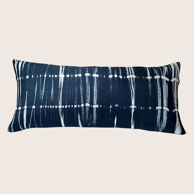 Shibori Waves Silk Lumbar Pillow 16x36 - Threads Soft Goods (Drop Ship)