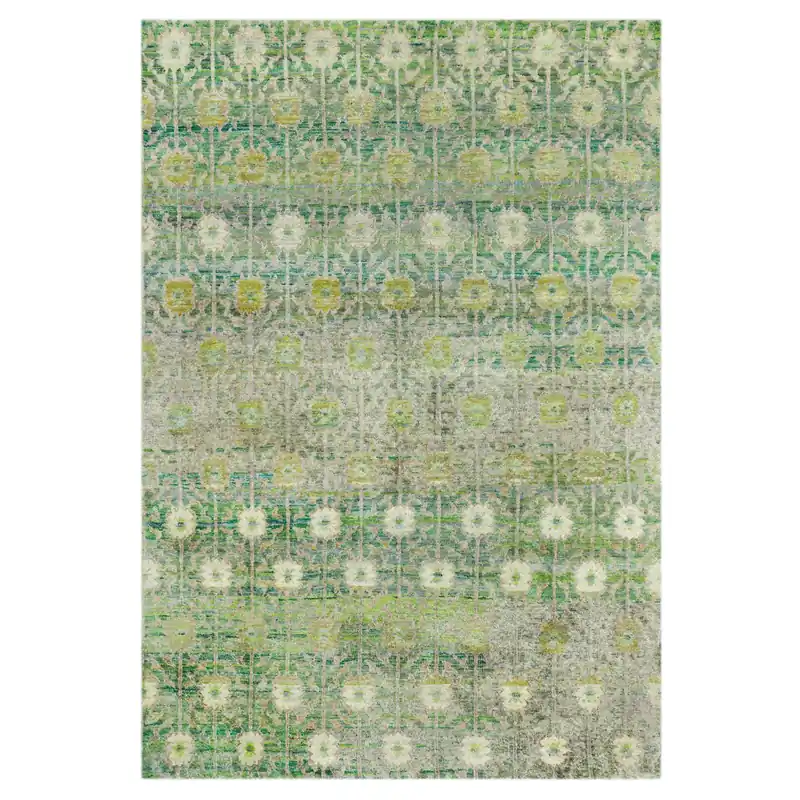 Green Contemporary Saree Silk Rug - 4' x 6'