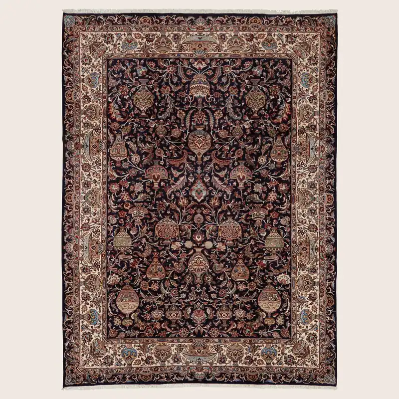 Black Brown Traditional Persian Kashmar Wool Rug - 8'4" x 11'3"