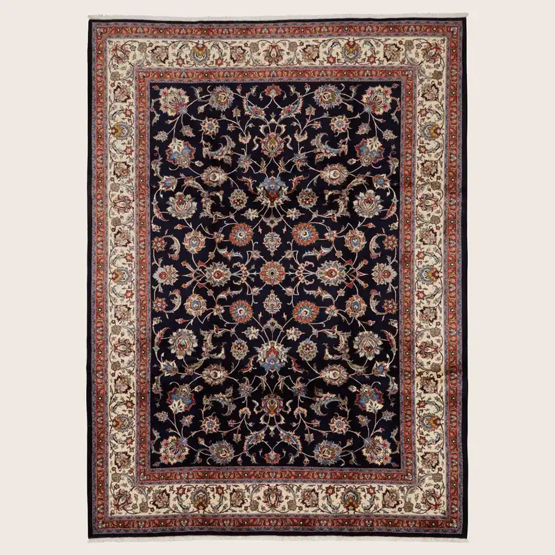 Black Traditional Persian Mashad Wool Rug - 8'3" x 11'2"