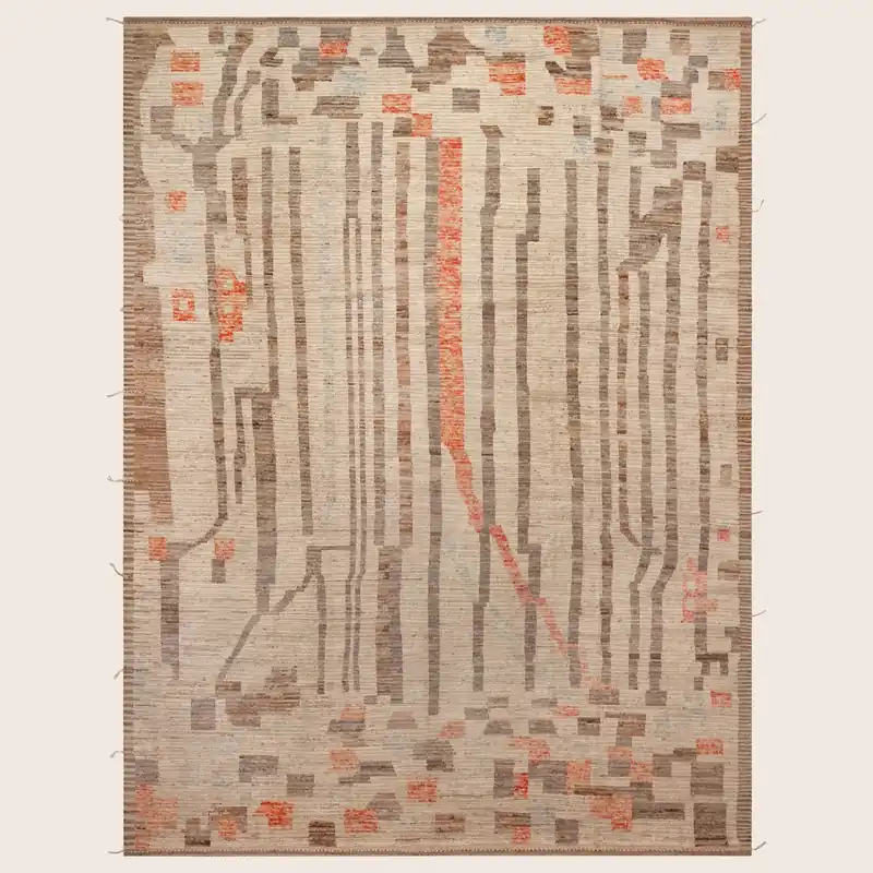 Red Brown Zameen Transitional Wool Rug - 10'5" x 14'