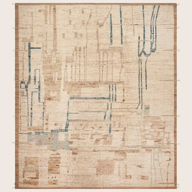 Brown Blue Zameen Transitional Wool Rug - 11'2" x 12'10"