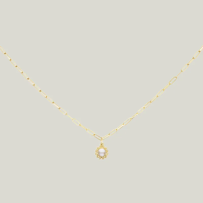 California Dreaming' Pearl Solitaire & Paperclip Chain Necklace - AnaKatarina Design (Consigned)