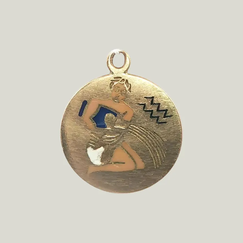 14K Gold Enos Richardson Aquarius Astrological Charm Pendant 1.30grs - Odeon Collection (Leased)