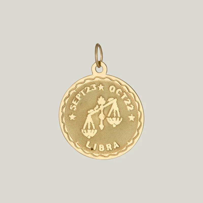 14K Gold Libra Astrological Charm Pendant 1.11grs - Odeon Collection (Leased)