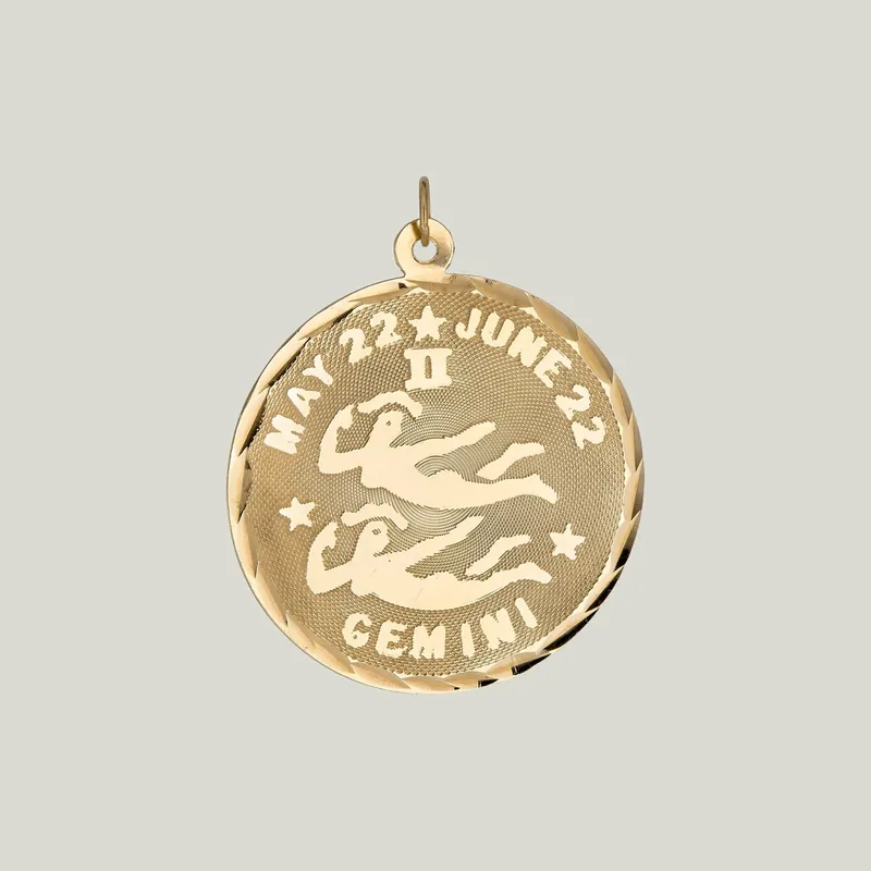 14K Gold Gemini Astrological Charm Pendant 1.26grs - Odeon Collection (Leased)