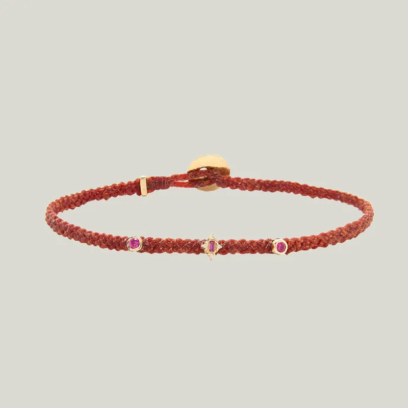 Ruby Amulet Studded Macrame Bracelet in Rust - Scosha (Consigned)